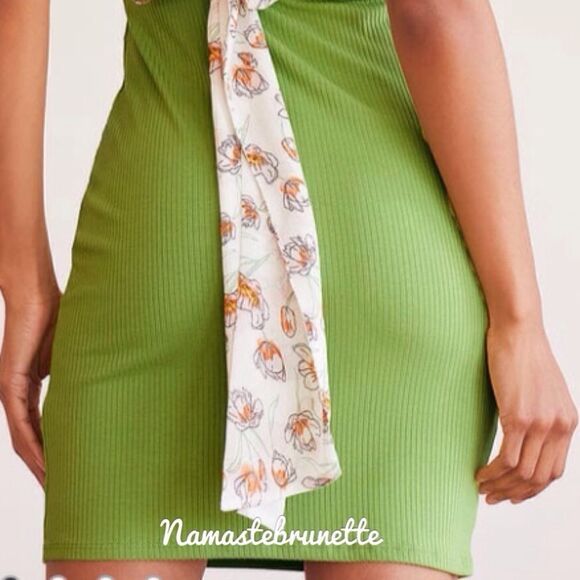 Nwt Lulu's Lime Green Ribbed Tie-Back Bodycon Mini Dress - Picture 11 of 17